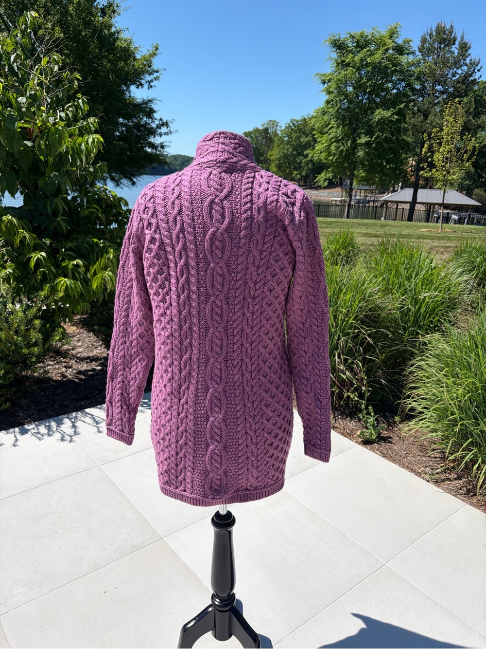 Aran Crafts Ireland 100% Merino Wool Cable Knit Sweater Coat – Size Small 💜 - Picture 2 of 3
